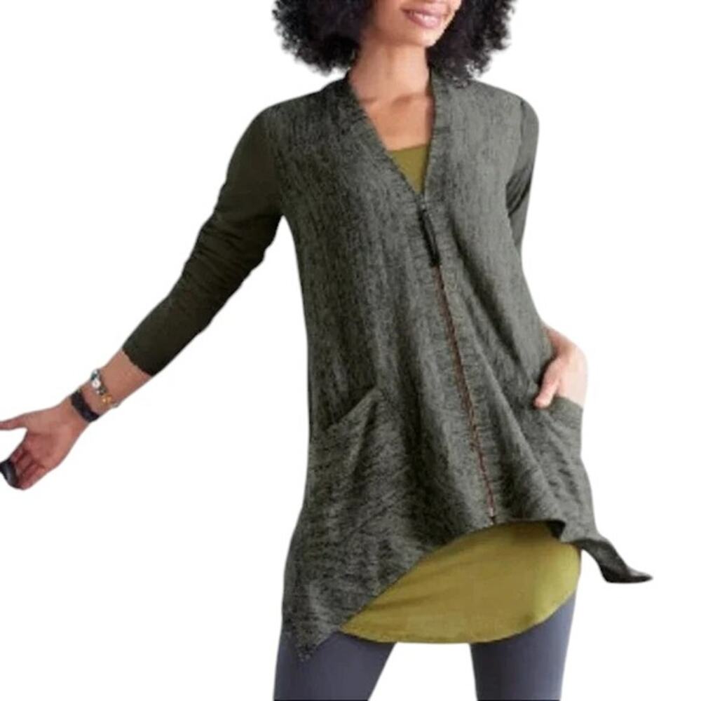 LOGO Lori Goldstein Knit Cardigan with Faux Suede Sleeves Size 2X Sweater